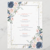 Light Dusty Blue Blush Pink Gold Floral Wedding Menükarte (Vorderseite)