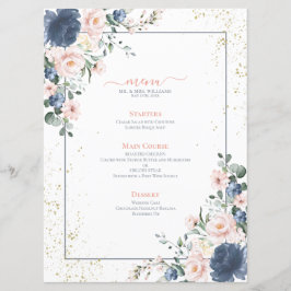 Light Dusty Blue Blush Pink Gold Floral Wedding Menükarte
