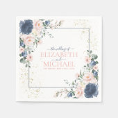 Light Dusty Blue Blush Pink Gold Floral Wedding Serviette (Vorderseite)