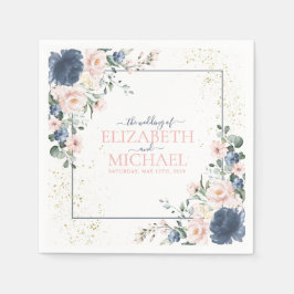 Light Dusty Blue Blush Pink Gold Floral Wedding Serviette