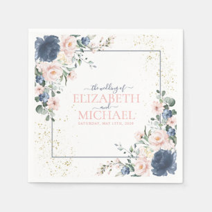 Light Dusty Blue Blush Pink Gold Floral Wedding Serviette