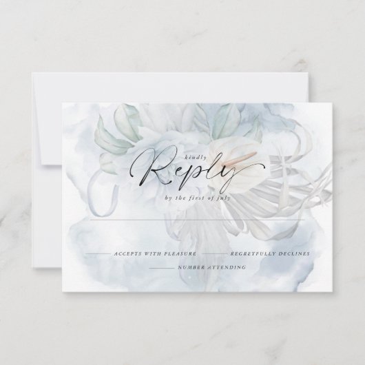 Light Dusty Blue BOHO Floral Reply RSVP Karte (Vorderseite)