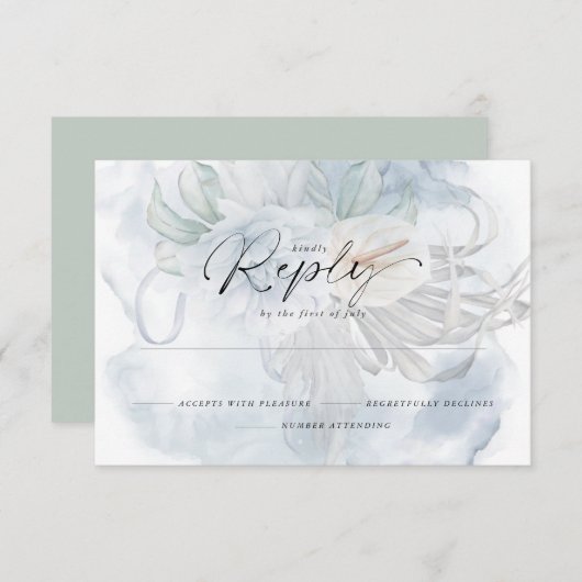 Light Dusty Blue BOHO Floral Reply RSVP Karte (Vorne/Hinten)