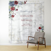 Light Dusty Blue Burgundy Floral Gold Wedding Wandteppich (Beispiel)