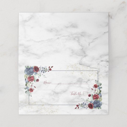 Light Dusty Blue Burgundy Floral Platzkarte (Außenseite Aufgefaltet)