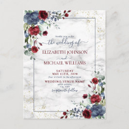 Light Dusty Blue Burgundy Floral Postcard Wedding Ankündigungspostkarte