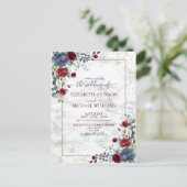Light Dusty Blue Burgundy Floral Postcard Wedding Ankündigungspostkarte (Stehend Vorderseite)