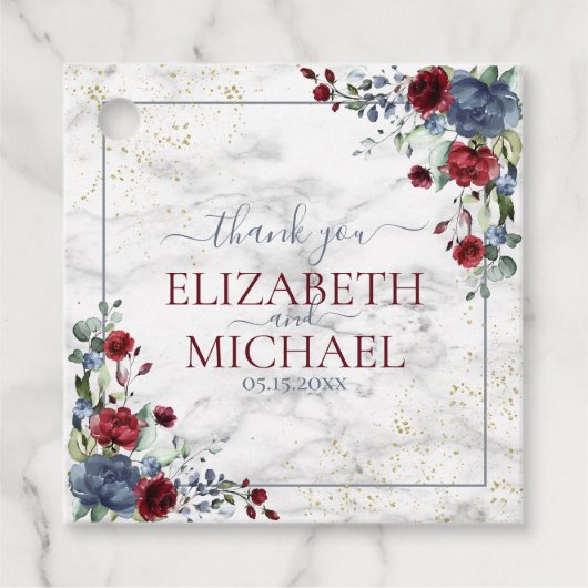 Light Dusty Blue Burgundy Floral Wedding Geschenkanhänger (Vorderseite)