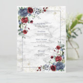 Light Dusty Blue Burgundy Floral Wedding Menükarte (Stehend Vorderseite)