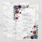 Light Dusty Blue Burgundy Floral Wedding Menükarte (Vorne/Hinten)
