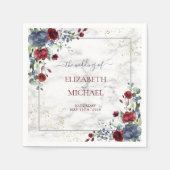 Light Dusty Blue Burgundy Floral Wedding Serviette (Vorderseite)