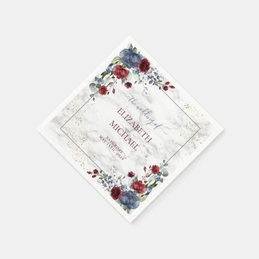 Light Dusty Blue Burgundy Floral Wedding Serviette (Ecke)