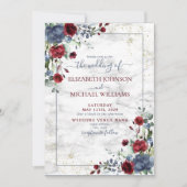 Light Dusty Blue Burgundy Gold Floral Wedding Einladung (Vorderseite)