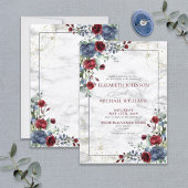 Light Dusty Blue Burgundy Gold Floral Wedding Einladung