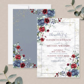 Light Dusty Blue Burgundy Gold Floral Wedding Einladung