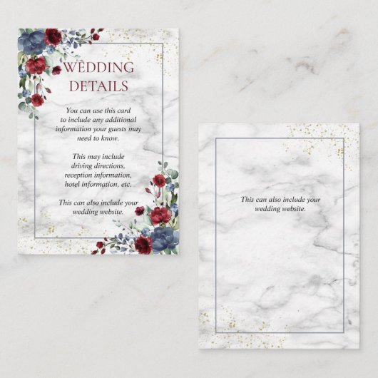 Light Dusty Blue Burgundy Gold Wedding Details Begleitkarte (Vorne/Hinten)