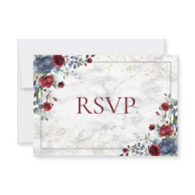Light Dusty Blue Burgundy Gold Wedding RSVP