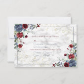 Light Dusty Blue Burgundy Gold Wedding RSVP Karte (Rückseite)