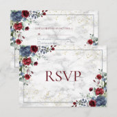 Light Dusty Blue Burgundy Gold Wedding RSVP Karte (Vorne/Hinten)