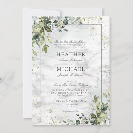 Light Dusty Blue Eucalyptus Greenery Succulent Inv Einladung (Vorderseite)