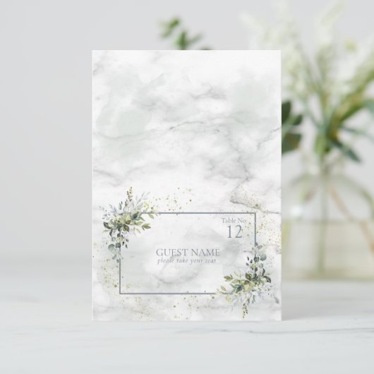 Light Dusty Blue Eucalyptus Sukkuline Platzkarte RSVP Karte (Stehend Vorderseite)