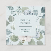Light Dusty Blue Floral and Eukalyptus Quadratische Visitenkarte (Vorderseite)