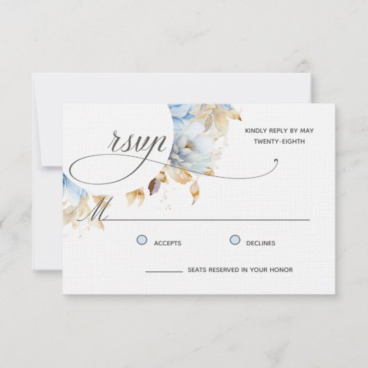 Light Dusty Blue Floral Calligraphy Watercolor RSVP Karte (Vorderseite)