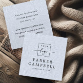 Light dusty blue linen look add logo minimalist quadratische visitenkarte