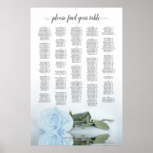 Light Dusty Blue Rose Alphabetic Seekarte Poster (Vorne)