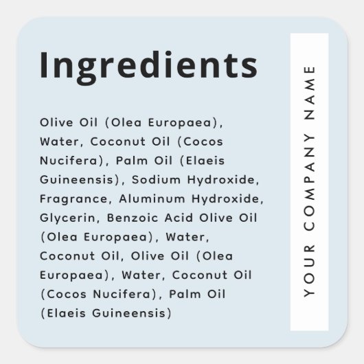 Light dusty blue trendy ingredient list product quadratischer aufkleber (Vorderseite)
