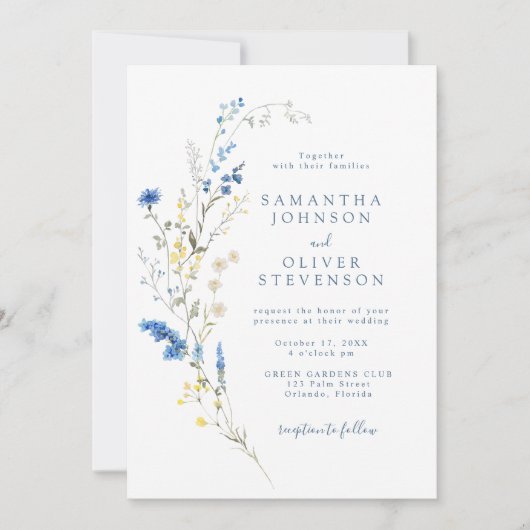 Light Dusty Blue Wildblume Rustic Boho Wedding Einladung (Vorderseite)