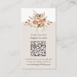 Light Earth Tone Floral Boho Wedding RSVP QR Card Visitenkarte