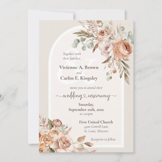Light Earth Tone Floral Rustic Boho Wedding Einladung (Vorderseite)