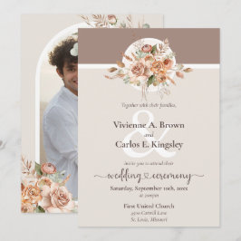 Light Earth Tone Floral Rustic Boho Wedding Foto Einladung