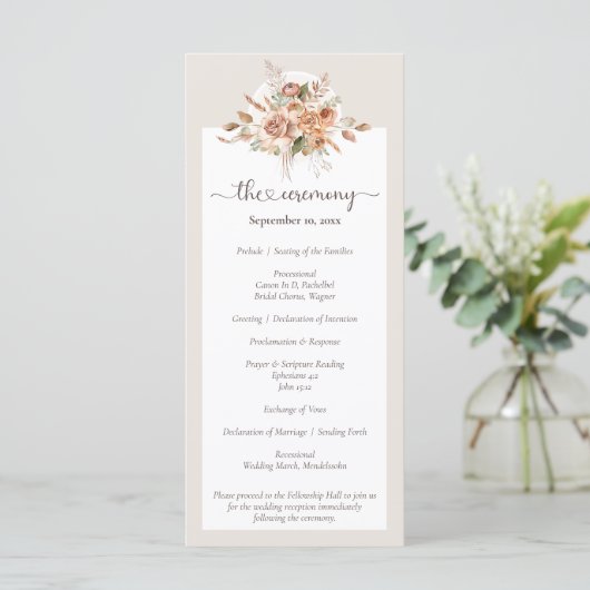 Light Earth Tone Floral Rustic Boho Wedding Party Programm (Stehend Vorderseite)