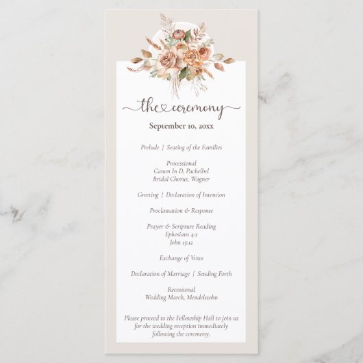 Light Earth Tone Floral Rustic Boho Wedding Party Programm (Vorderseite)