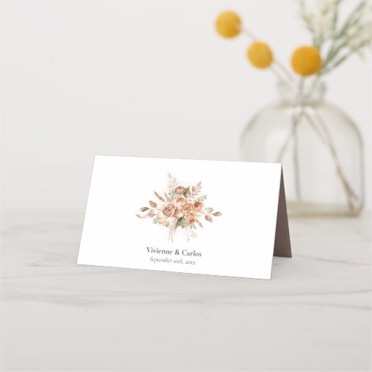 Light Earth Tone Floral Rustic Boho Wedding Platzkarte (Rückseite)