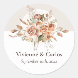 Light Earth Tone Floral Rustic Boho Wedding Runder Aufkleber
