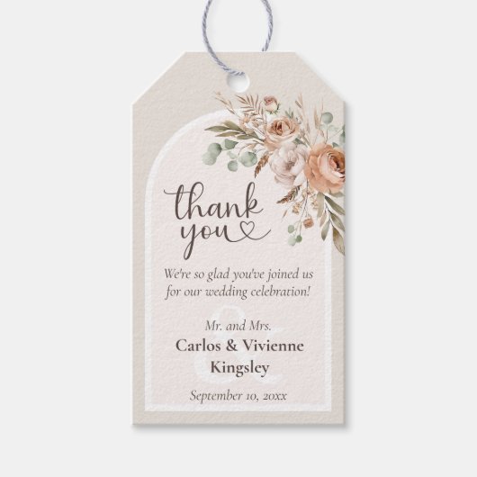 Light Earth Tone Floral Rustic Wedding Vielen Dank Geschenkanhänger (Vorderseite)