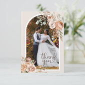 Light Earth Tone Rustic Boho Floral Wedding Dankeskarte (Stehend Vorderseite)