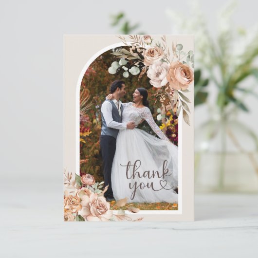 Light Earth Tone Rustic Boho Floral Wedding Dankeskarte (Stehend Vorderseite)