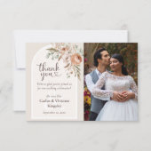 Light Earth Tone Rustic Boho Floral Wedding Foto Dankeskarte (Vorderseite)