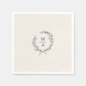 Light Ecru Simple Elegant Laurel Wreath Monogram Serviette (Vorderseite)