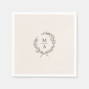 Light Ecru Simple Elegant Laurel Wreath Monogram Serviette