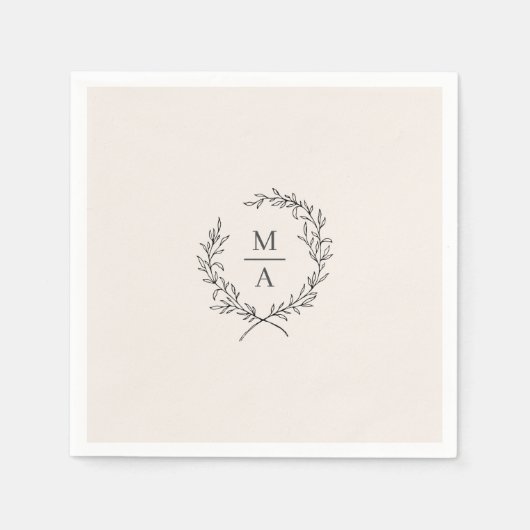 Light Ecru Simple Elegant Laurel Wreath Monogram Serviette (Vorderseite)