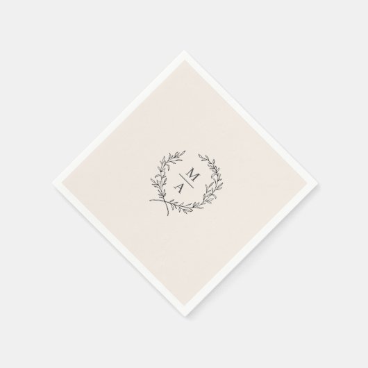 Light Ecru Simple Elegant Laurel Wreath Monogram Serviette (Ecke)
