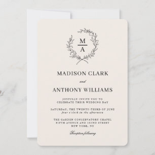 Light Ecru Simple Elegant Monogram Wedding Einladung