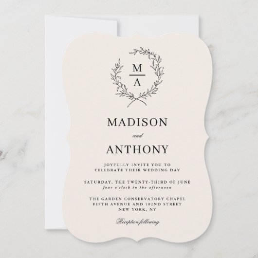Light Ecru Simple Elegant Monogram Wedding Einladung (Vorderseite)