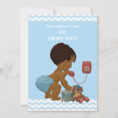 Light Ethnic Boy on Phone Baby Dusche Chevrons Einladung (Vorderseite)