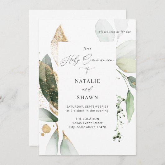 Light Eucalyptus Glow Gold Community 2 Name Einladung (Vorne/Hinten)